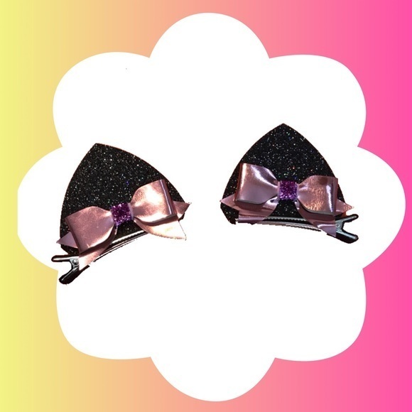 Other - Sparkly kitty ears Pink bow black NWT